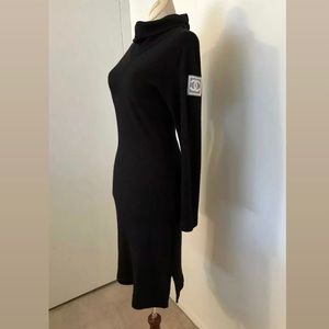 CHANEL Rare Long Sleeve Cashmere Silk Turtle Neck Dress with CC Logo XS-M FR34